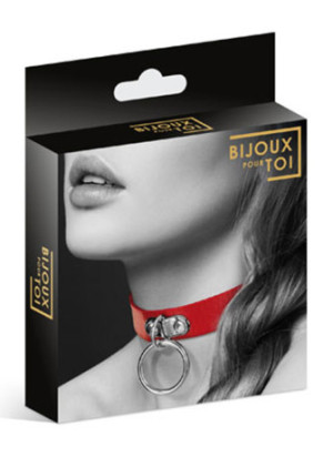 Collier en cuir rouge SM avec anneau métal argenté pour laisse - CC6060010030